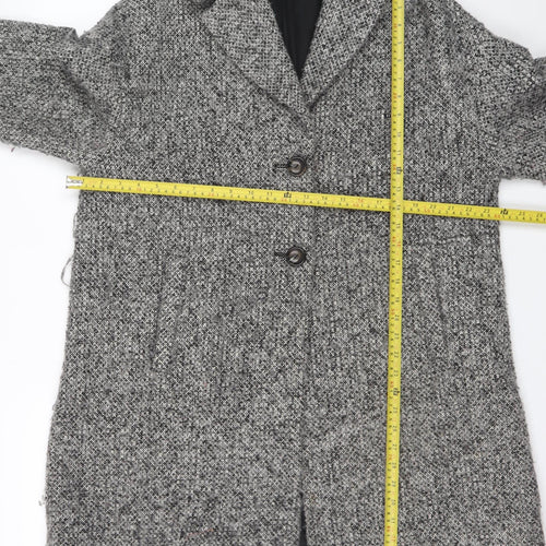 Zara Women Grey Wool Blend Tweed Mid-Length Overcoat Size 12
