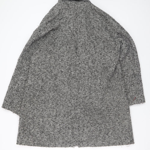 Zara Women Grey Wool Blend Tweed Mid-Length Overcoat Size 12