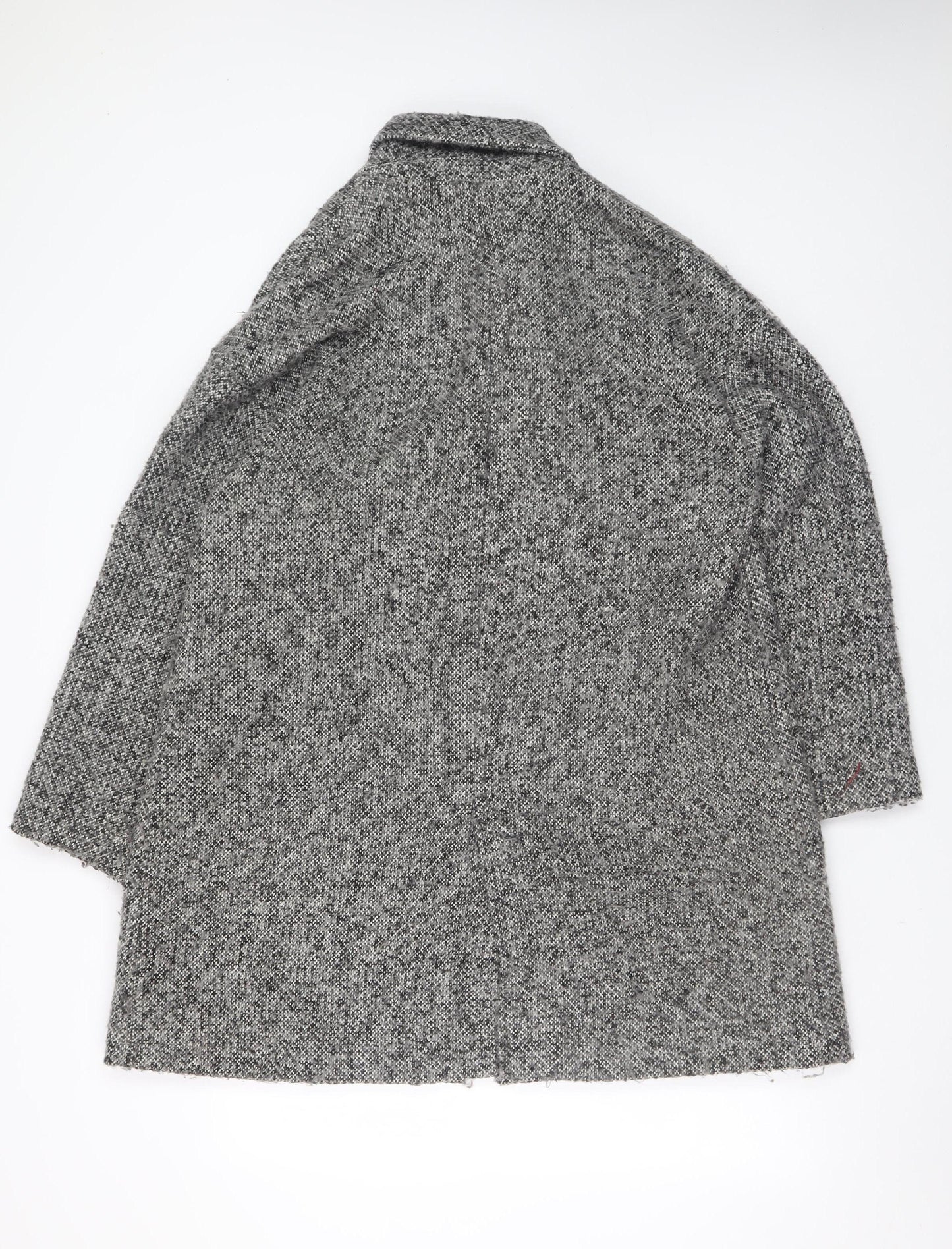 Zara Women Grey Wool Blend Tweed Mid-Length Overcoat Size 12