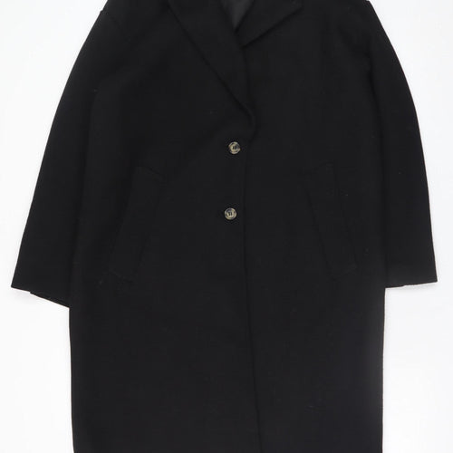 H&M Women's Black Long Wool Blend Overcoat Size 8