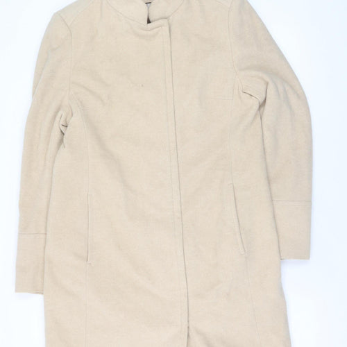 Next Women Beige Wool Blend Long Overcoat UK 14 Classic Style