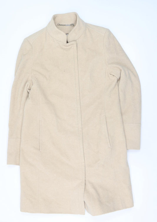 Next Women Beige Wool Blend Long Overcoat UK 14 Classic Style