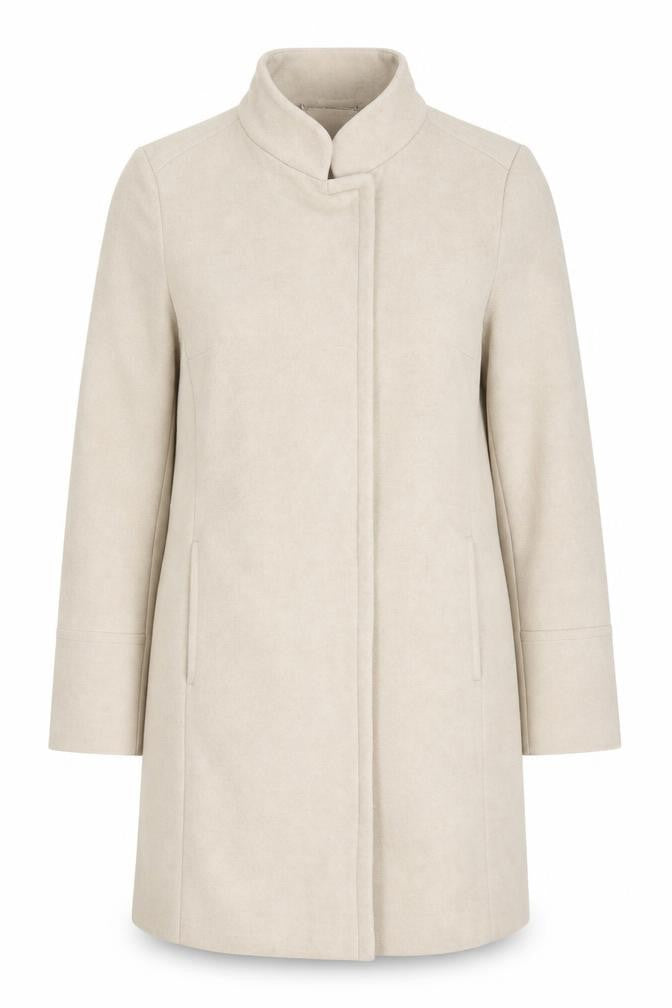 Front view of Next Women Beige Wool Blend Long Overcoat UK 14 Classic Style