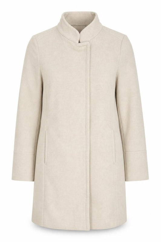 Front view of Next Women Beige Wool Blend Long Overcoat UK 14 Classic Style