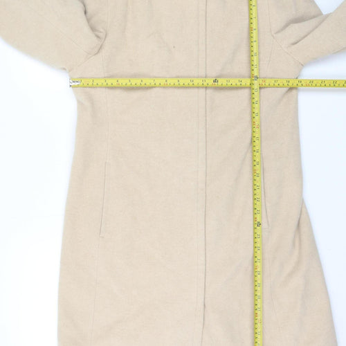 Next Women Beige Wool Blend Long Overcoat UK 14 Classic Style