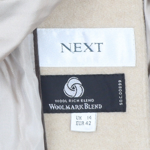 Next Women Beige Wool Blend Long Overcoat UK 14 Classic Style