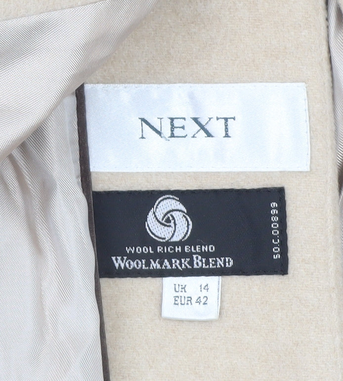 Next Women Beige Wool Blend Long Overcoat UK 14 Classic Style