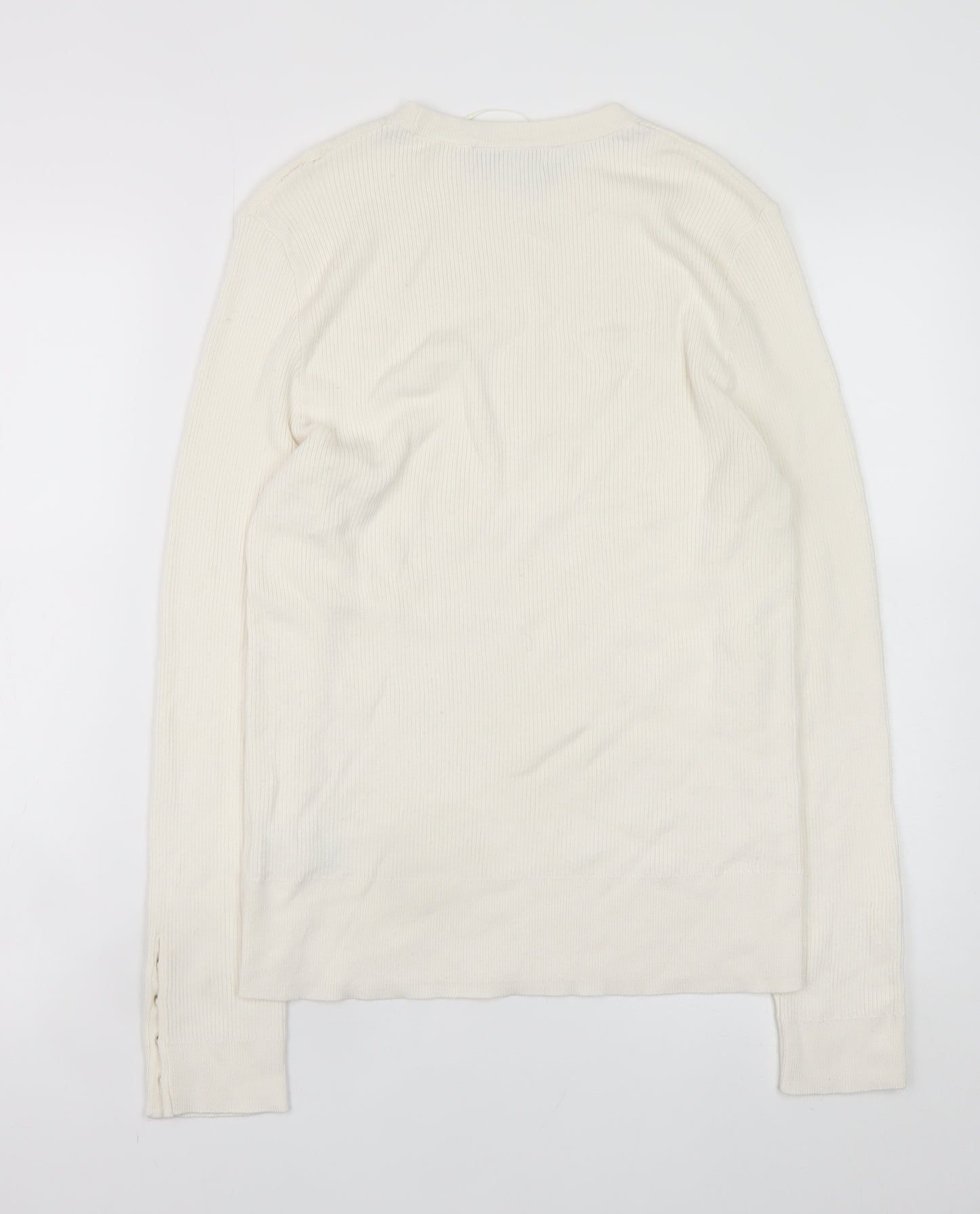 Marks and Spencer Women's Ivory Crew Neck Button Sleeve Jumper Size 14