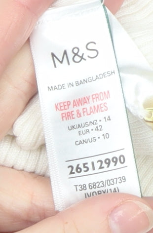 Marks and Spencer Women's Ivory Crew Neck Button Sleeve Jumper Size 14