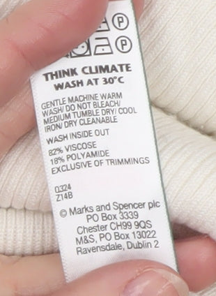 Marks and Spencer Women's Ivory Crew Neck Button Sleeve Jumper Size 14