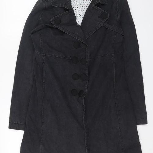 New Look Women’s Black Cotton Trench Coat Size 10 Long Sleeve Casual