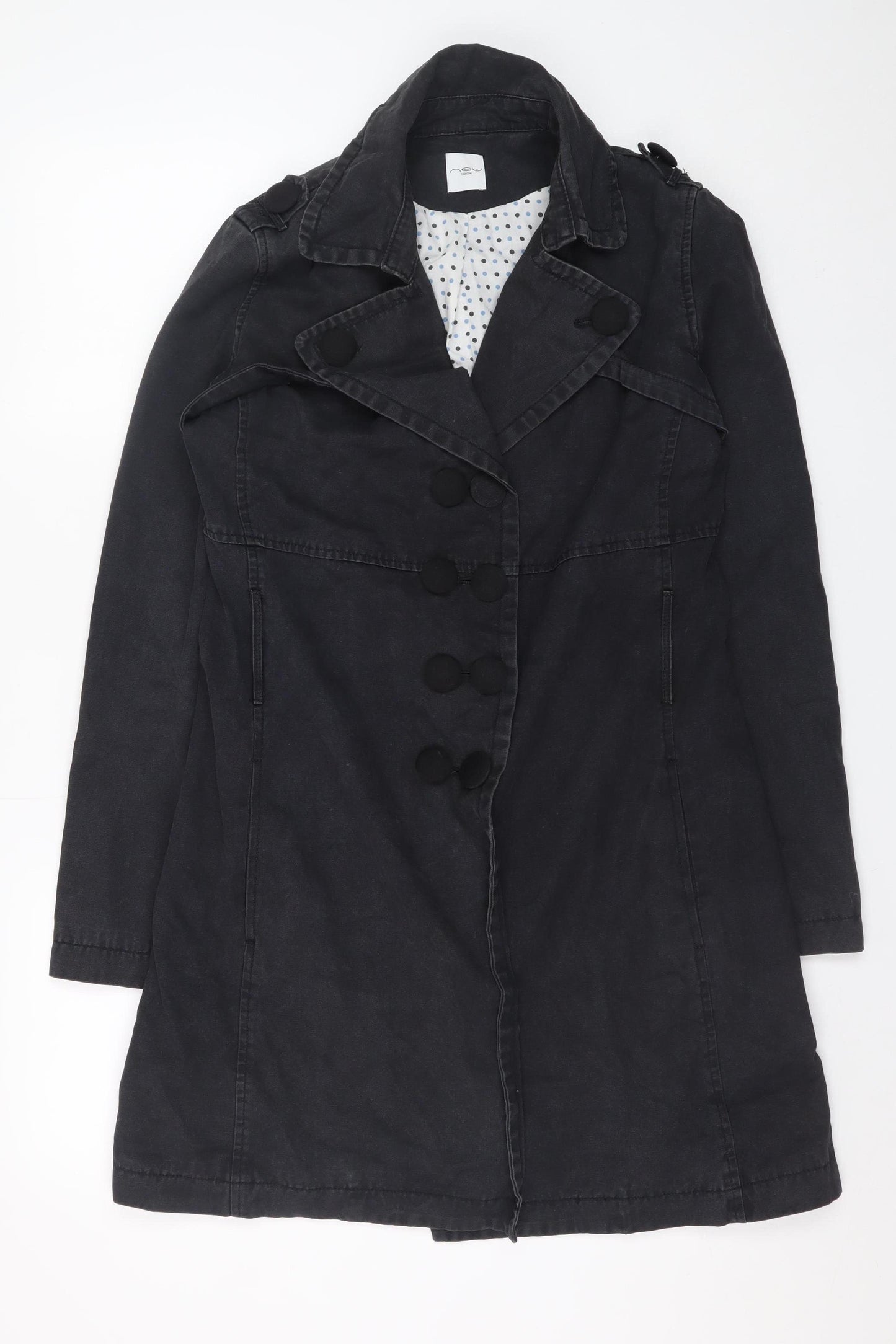 New Look Women’s Black Cotton Trench Coat Size 10 Long Sleeve Casual