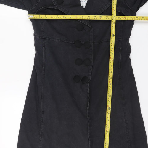 New Look Women’s Black Cotton Trench Coat Size 10 Long Sleeve Casual
