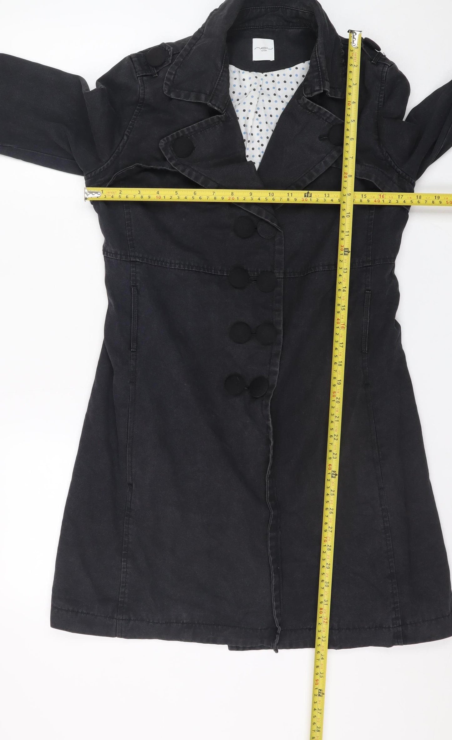 New Look Women’s Black Cotton Trench Coat Size 10 Long Sleeve Casual