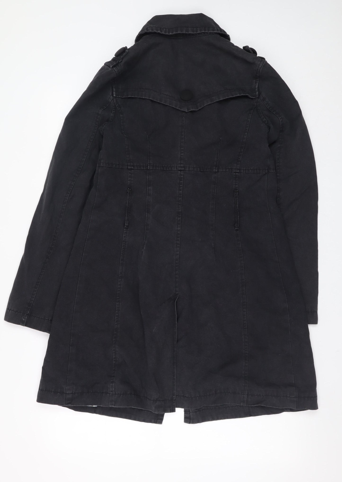New Look Women’s Black Cotton Trench Coat Size 10 Long Sleeve Casual