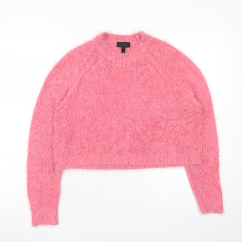 Topshop Women’s Pink Fuzzy Knit Crew Neck Jumper Size 10