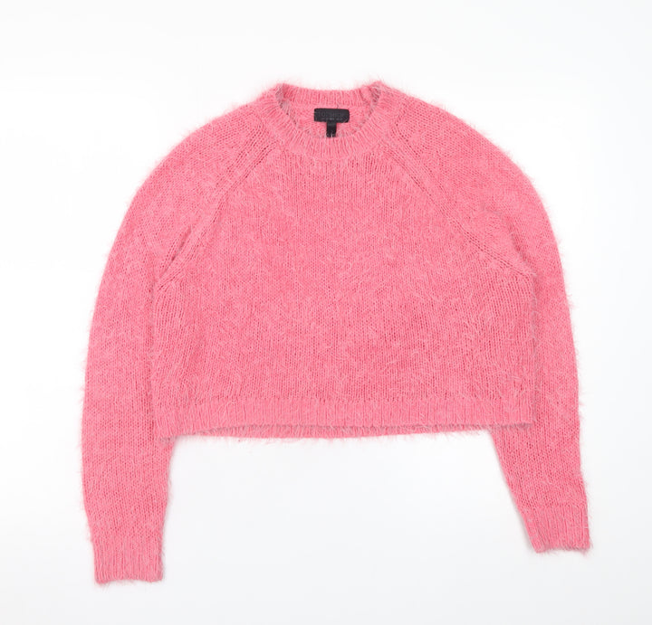 Topshop Women’s Pink Fuzzy Knit Crew Neck Jumper Size 10