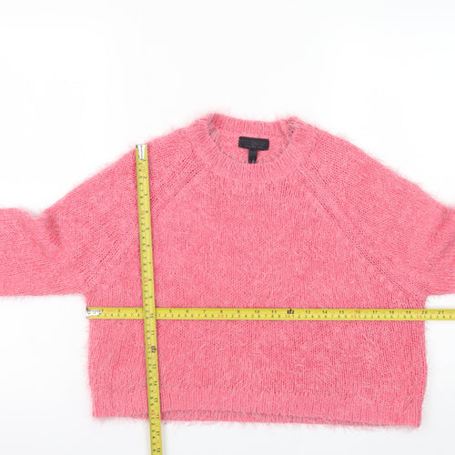 Topshop Women’s Pink Fuzzy Knit Crew Neck Jumper Size 10