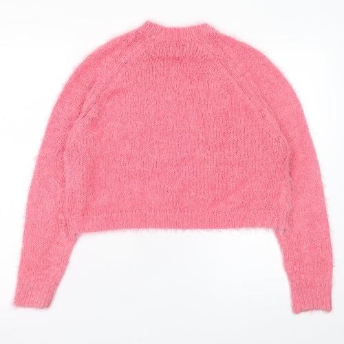 Topshop Women’s Pink Fuzzy Knit Crew Neck Jumper Size 10