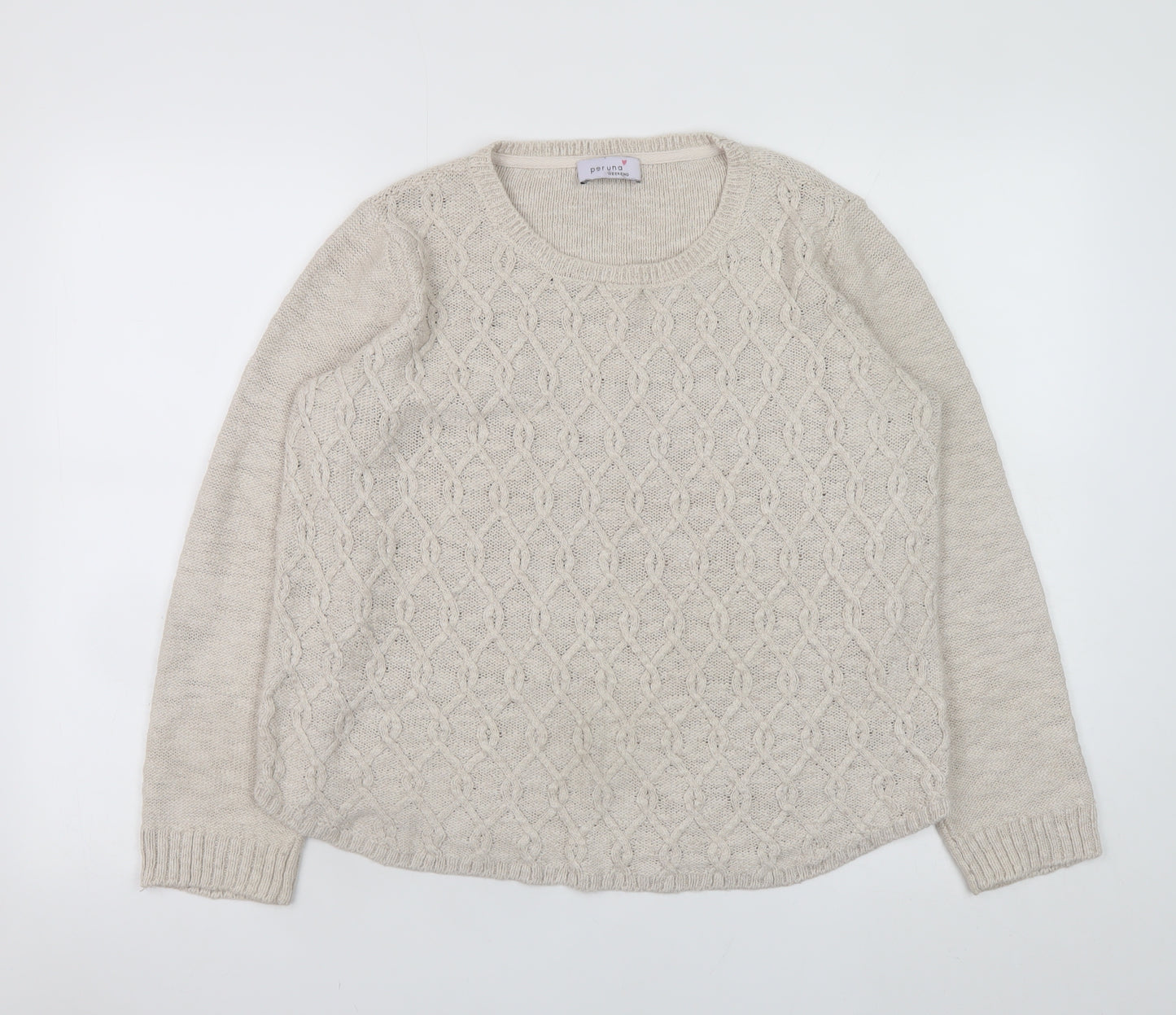 Marks and Spencer Women Beige Cable Knit Cotton Jumper Size 12