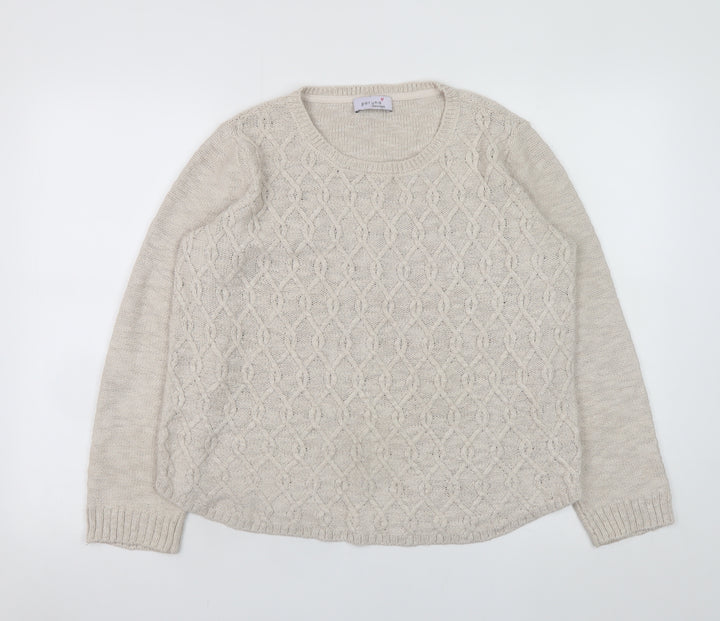 Marks and Spencer Women Beige Cable Knit Cotton Jumper Size 12