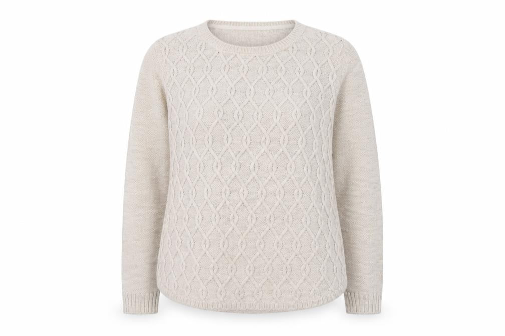 Marks and Spencer Women Beige Cable Knit Cotton Jumper Size 12