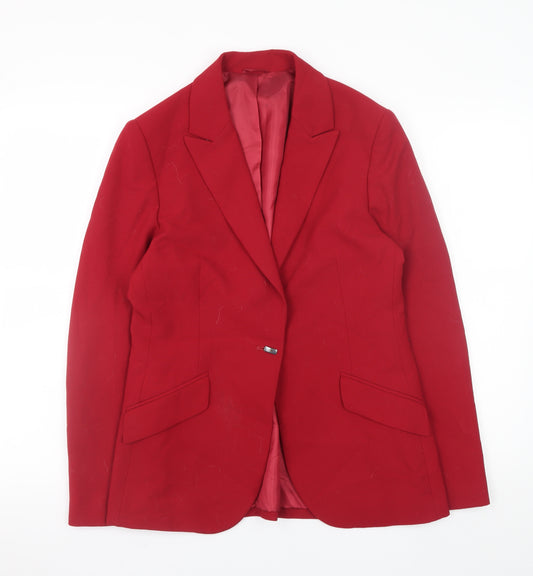Next Women Red Blazer Jacket Size 12 Regular Lined Single Button
