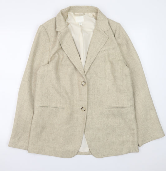 H&M Women Beige Tweed Blazer Size 12 Classic Lined Jacket