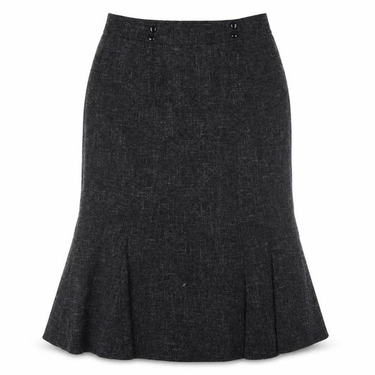 Front view of Viyella Women's Grey Midi Trumpet Skirt, size 12, Polyester Blend