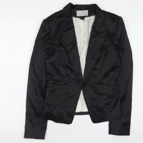 H&M Women's Black Satin Slim Fit Blazer Jacket Size 10