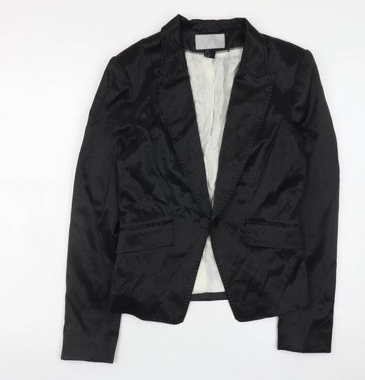 H&M Women's Black Satin Slim Fit Blazer Jacket Size 10