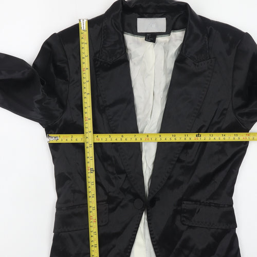 H&M Women's Black Satin Slim Fit Blazer Jacket Size 10