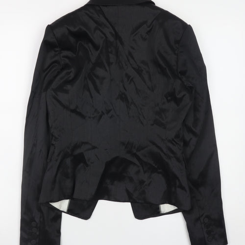 H&M Women's Black Satin Slim Fit Blazer Jacket Size 10