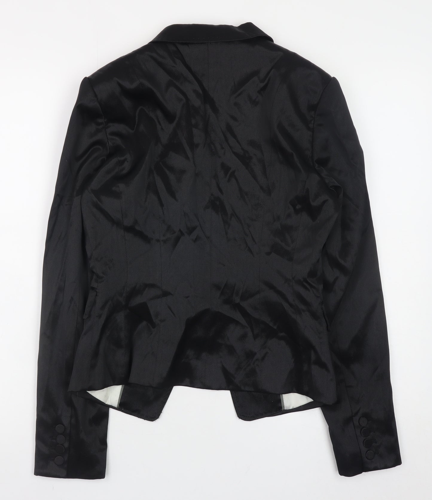 H&M Women's Black Satin Slim Fit Blazer Jacket Size 10