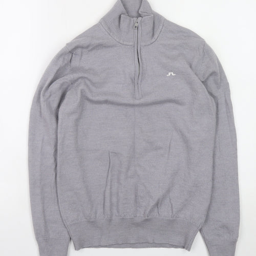 J.Lindeberg Boys Grey 1/2 Zip Merino Wool Pullover Sweater L