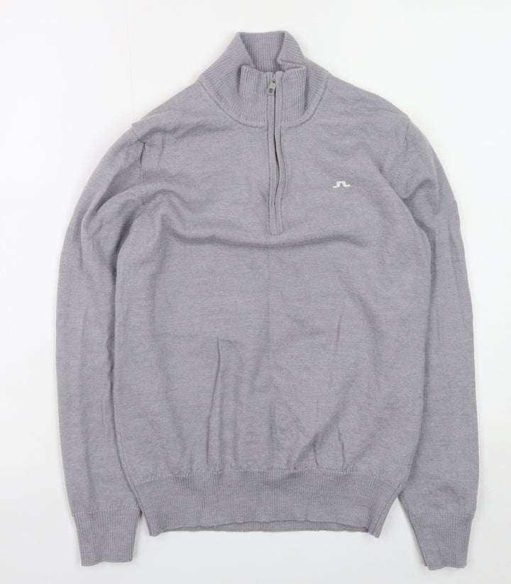 J.Lindeberg Boys Grey 1/2 Zip Merino Wool Pullover Sweater L
