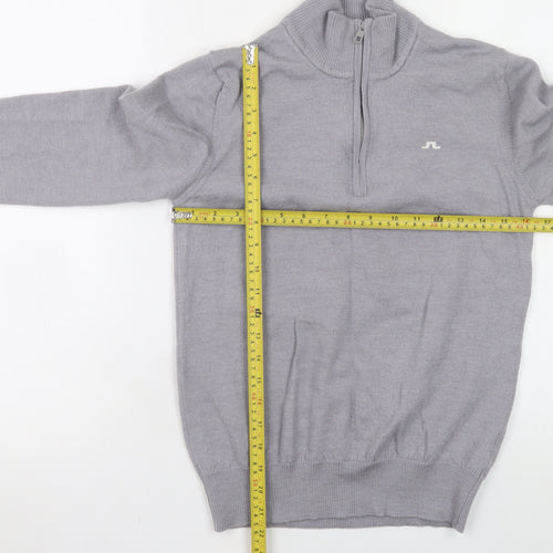 J.Lindeberg Boys Grey 1/2 Zip Merino Wool Pullover Sweater L