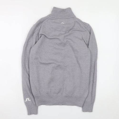 J.Lindeberg Boys Grey 1/2 Zip Merino Wool Pullover Sweater L