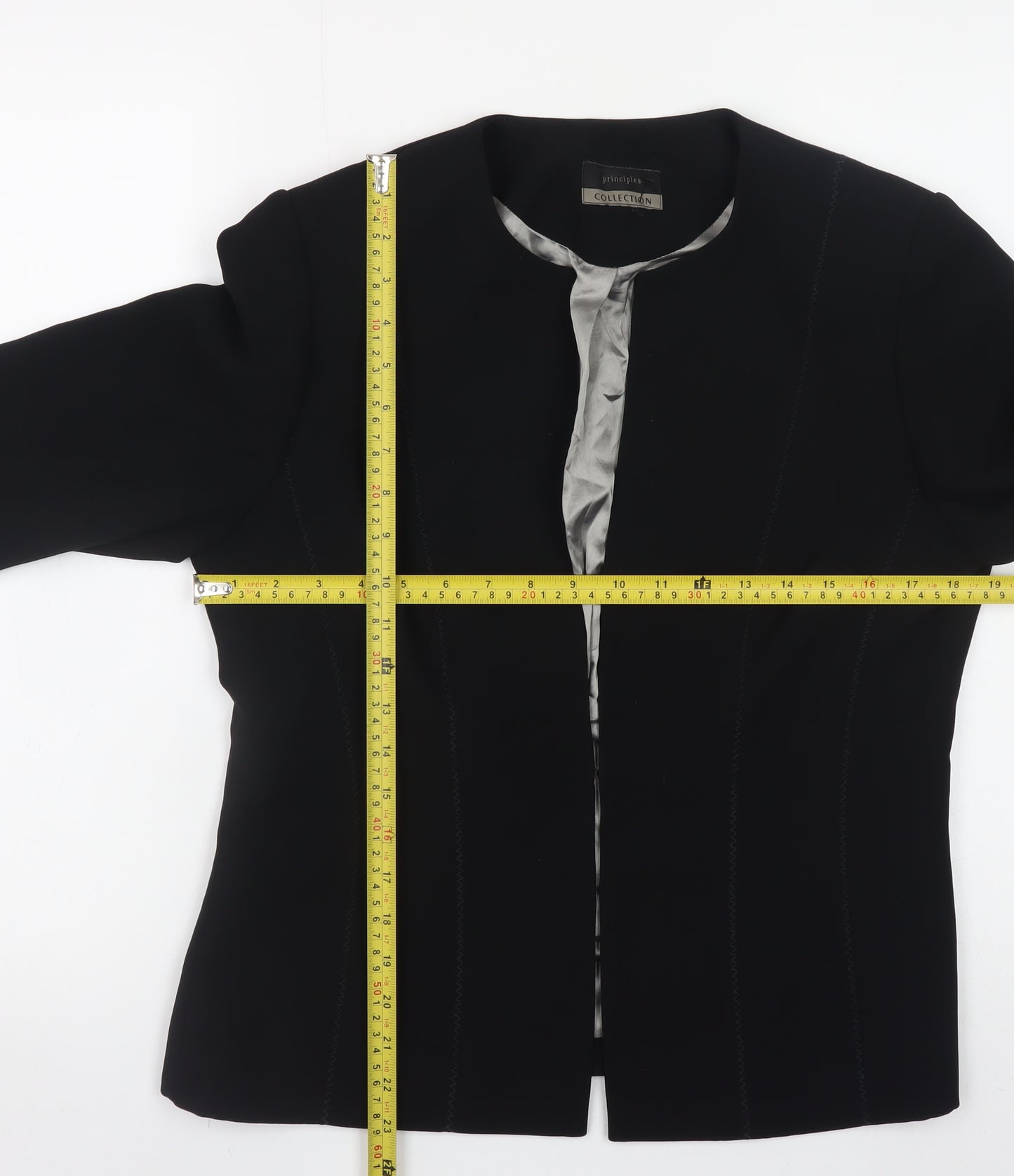 Principles Women Black Size 14 Collarless Lined Blazer Jacket