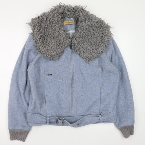 Marks and Spencer Women Blue Wool Belted Biker Jacket Size 16