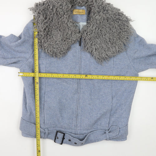 Marks and Spencer Women Blue Wool Belted Biker Jacket Size 16