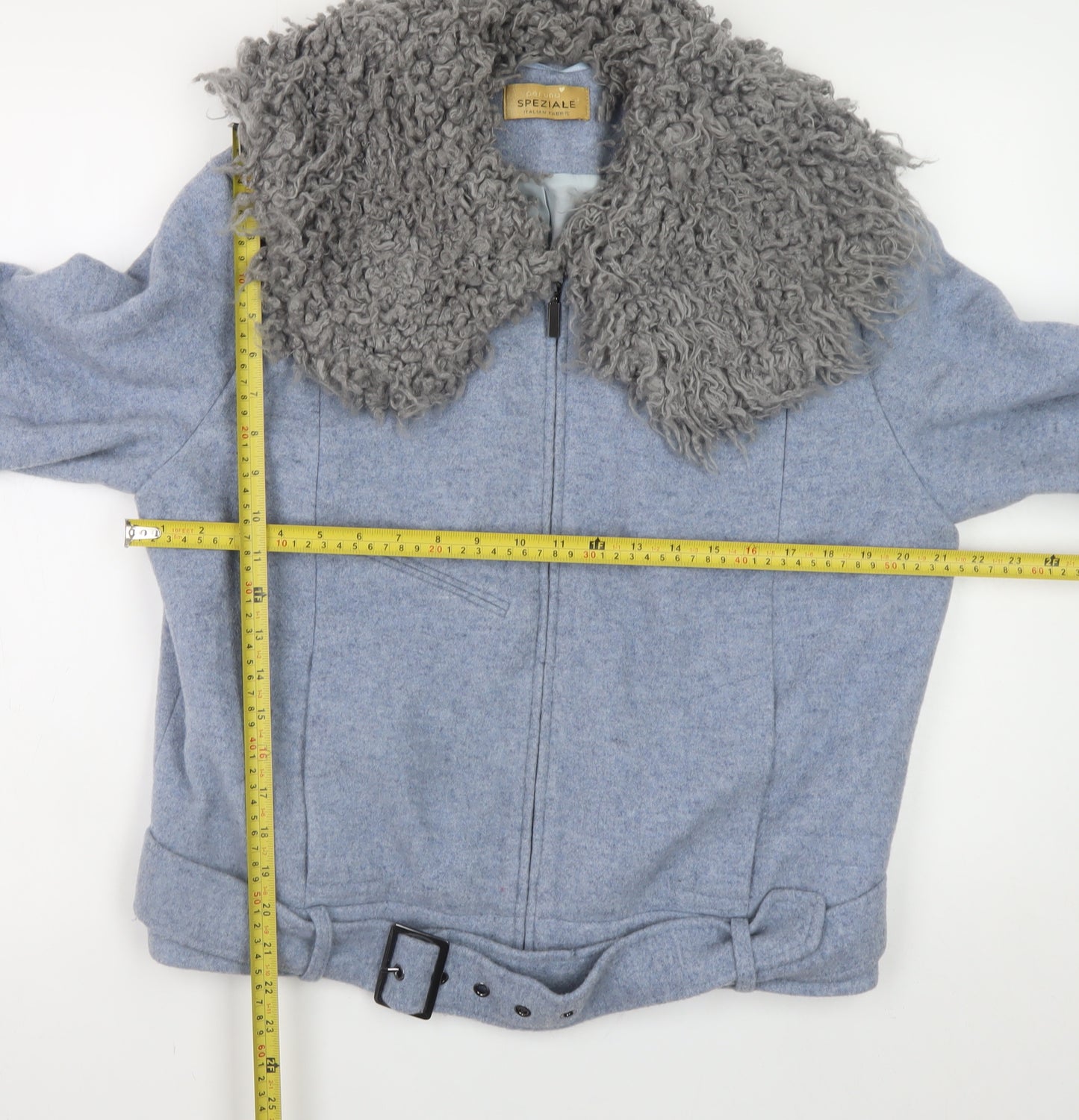 Marks and Spencer Women Blue Wool Belted Biker Jacket Size 16