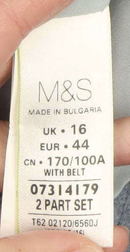 Marks and Spencer Women Blue Wool Belted Biker Jacket Size 16