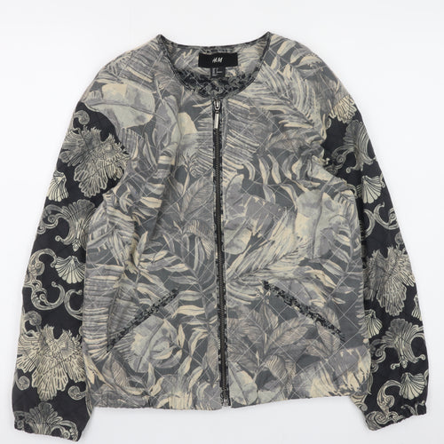 H&M Womens Grey Floral Quilted Bomber Jacket Size 6