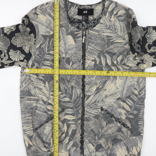 H&M Womens Grey Floral Quilted Bomber Jacket Size 6