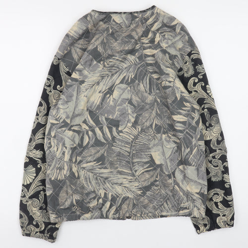 H&M Womens Grey Floral Quilted Bomber Jacket Size 6