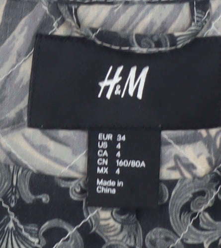 H&M Womens Grey Floral Quilted Bomber Jacket Size 6