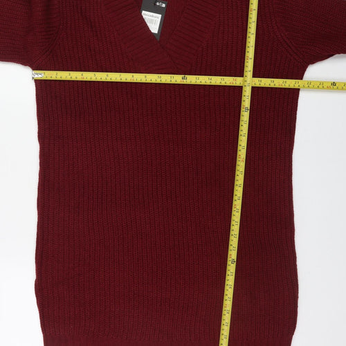 Threadbare Women’s Red Knit V-Neck Jumper Dress Size 10