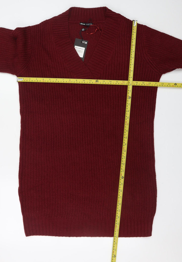 Threadbare Women’s Red Knit V-Neck Jumper Dress Size 10