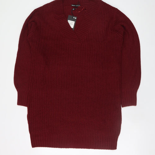 Threadbare Women’s Red Knit V-Neck Jumper Dress Size 10